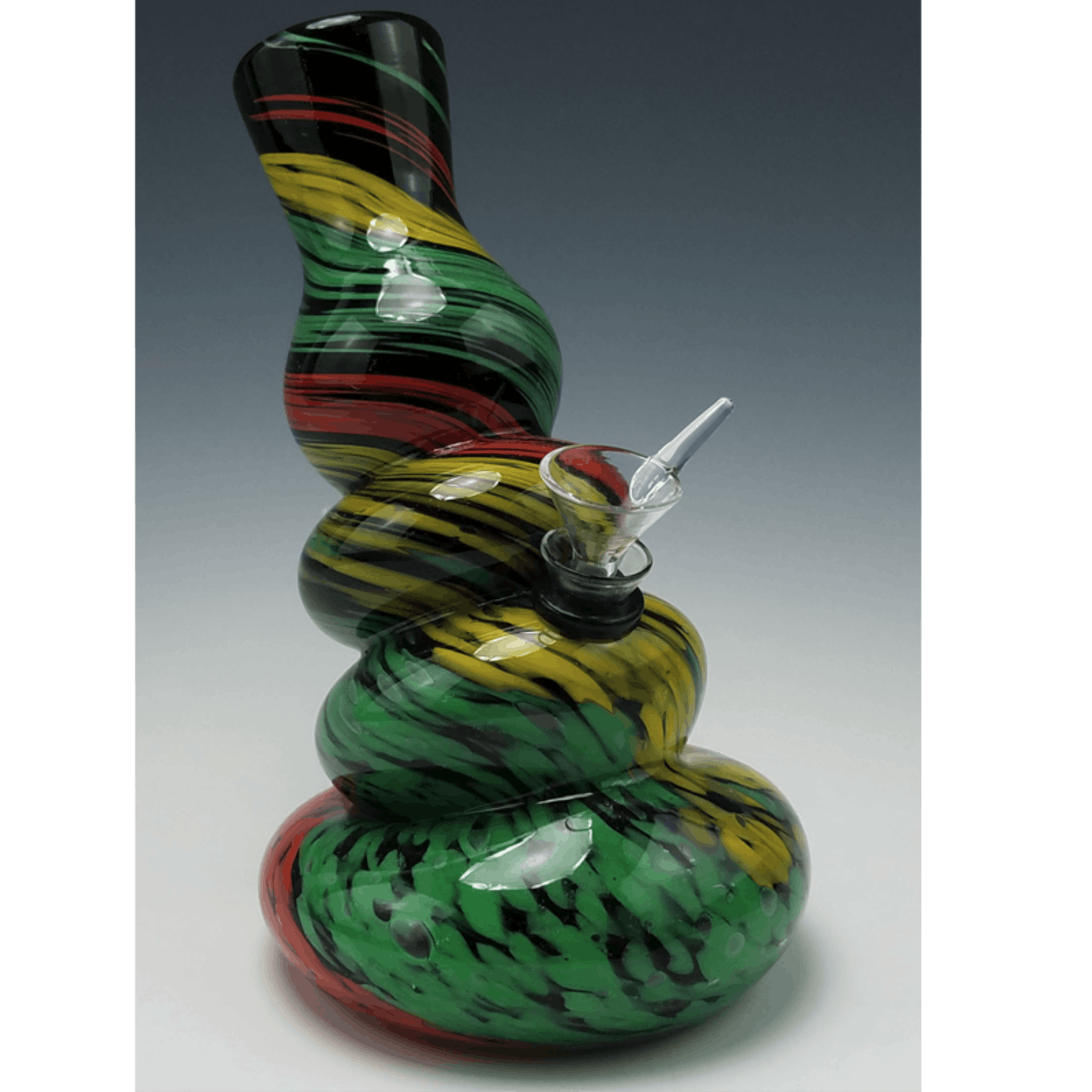 Mile High Glass Pipes 7" Lean Back Design Rasta Soft Glass Water Pipe